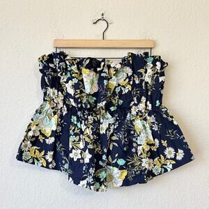 ANTHROPOLOGIE Diana Tube Top Navy Floral Strapless Smocked Peplum Boho